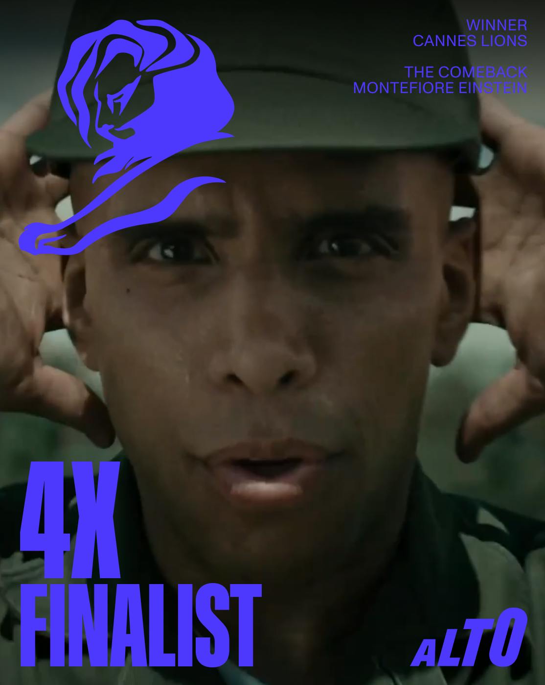 Close-up of a man in military uniform adjusting his hat, highlighting Alto’s Cannes Lions achievements for Montefiore Einstein’s “The Comeback” campaign with 4 finalist honors.