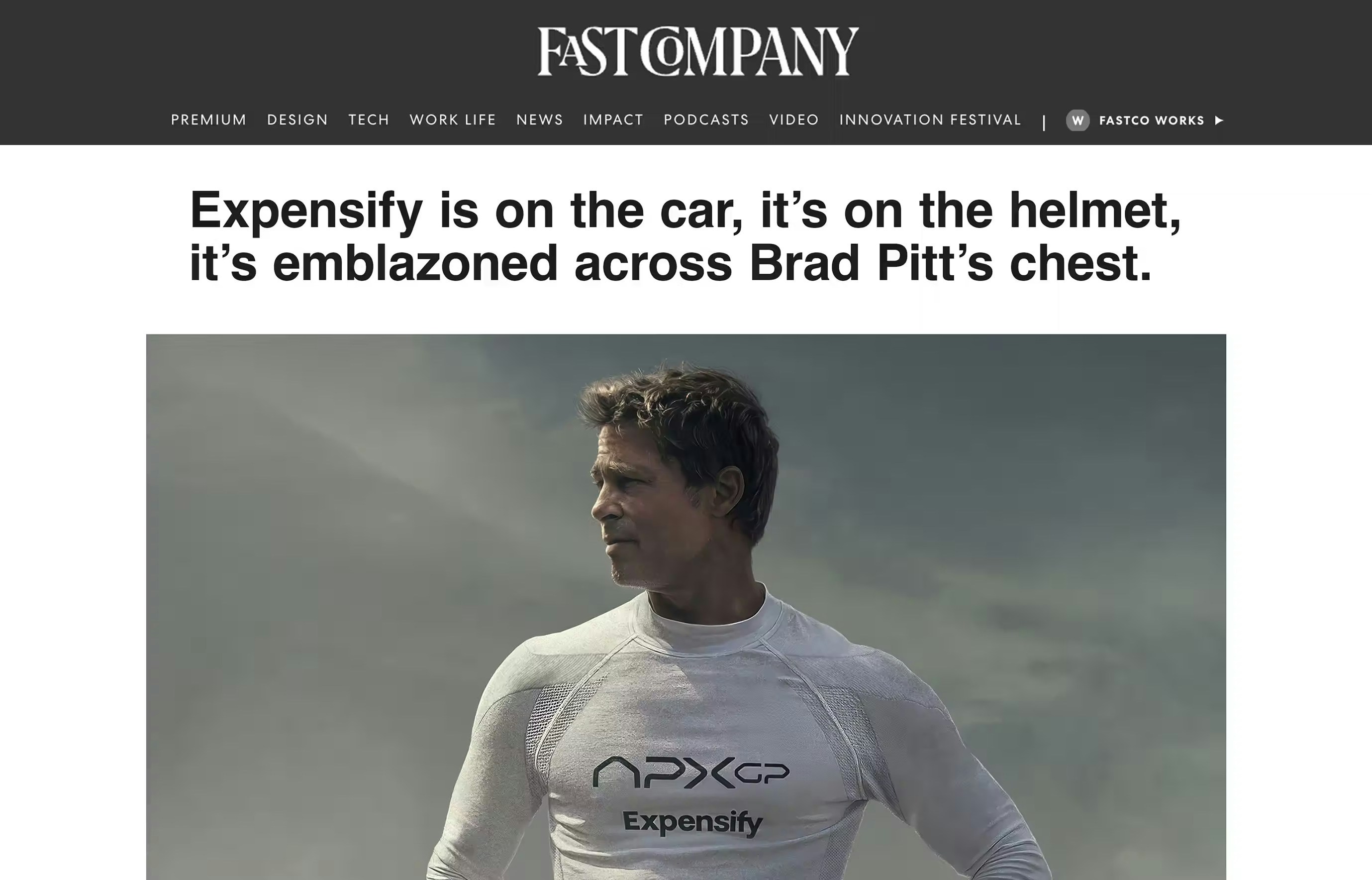 A screenshot of a Fast Company article about Expensify and the F1 movie